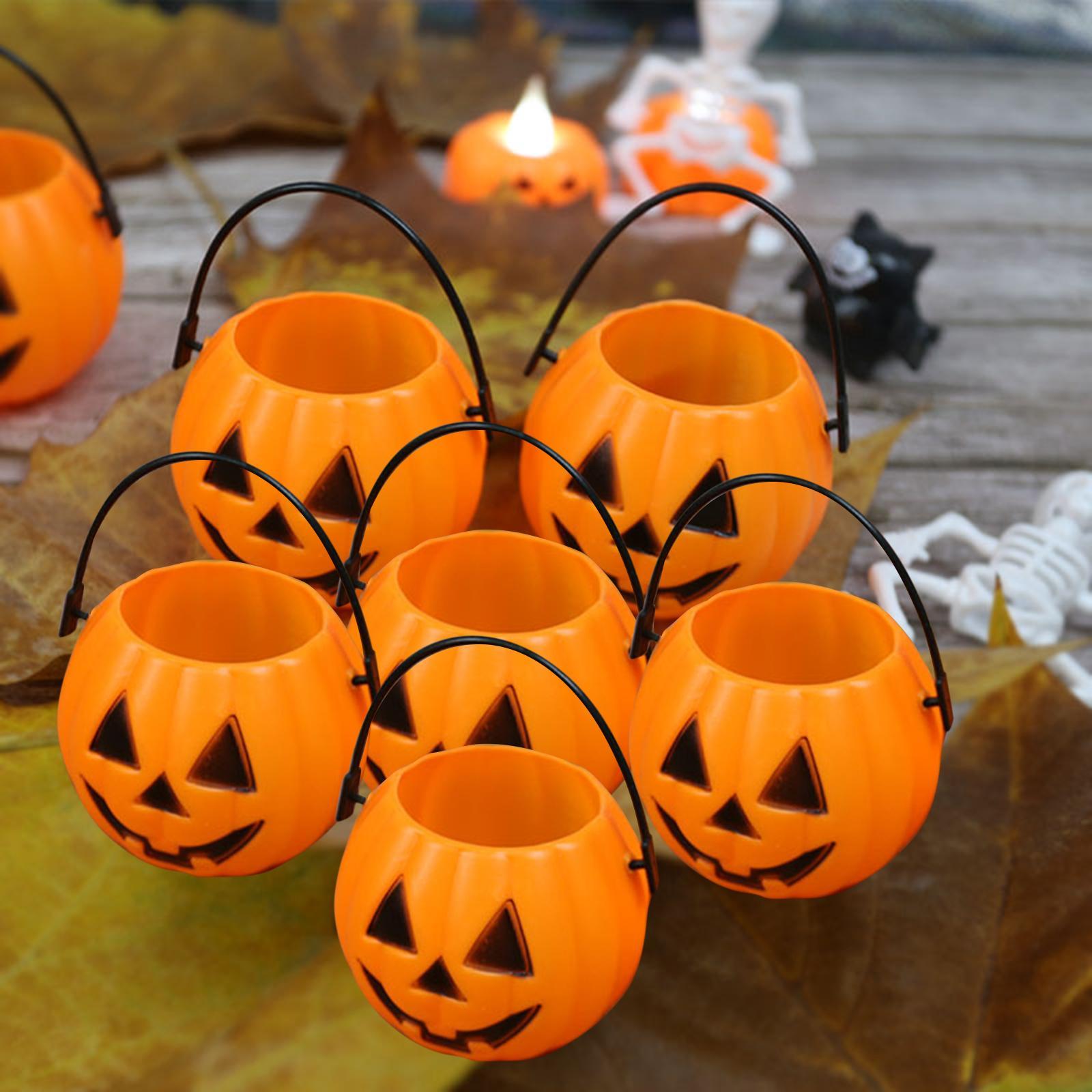 6x Halloween Pumpkin Buckets Candy Pail Holder Decoration for Favors