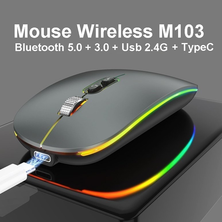 Chuột led không dây M103 - Bluetooth + USB Wireless 2.4G - Pin sạc cổng typeC - Chống ồn - chống mỏi cổ tay