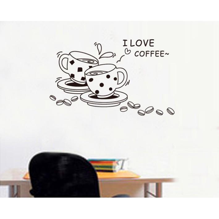 Decal trang trí tường 2 ly I Love Coffee