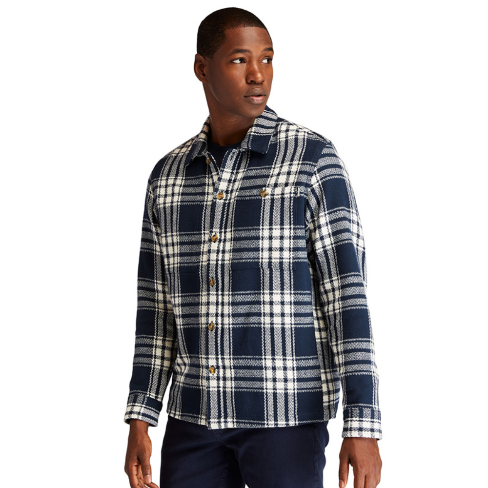 Original Áo Khoác Nam Timberland LS Heavy Harringbone Plaid Overshirt Dark Sapphire YD TB0A44G21T