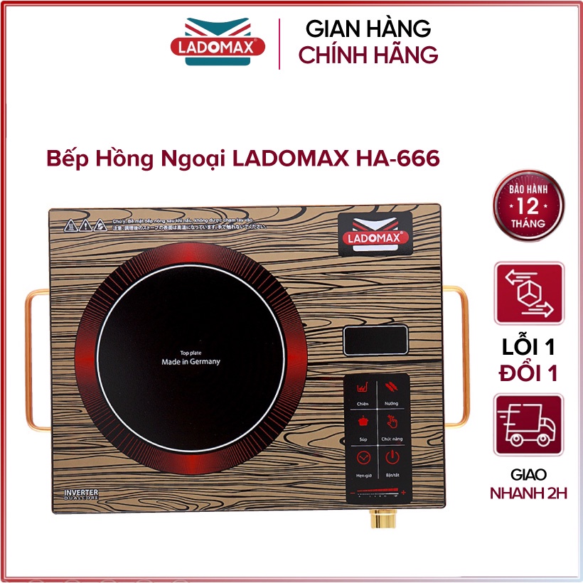 Bếp hồng ngoại đơn Ladomax HA-666 - Vân gỗ, Điều khiển cảm ứng - Hàng chính hãng