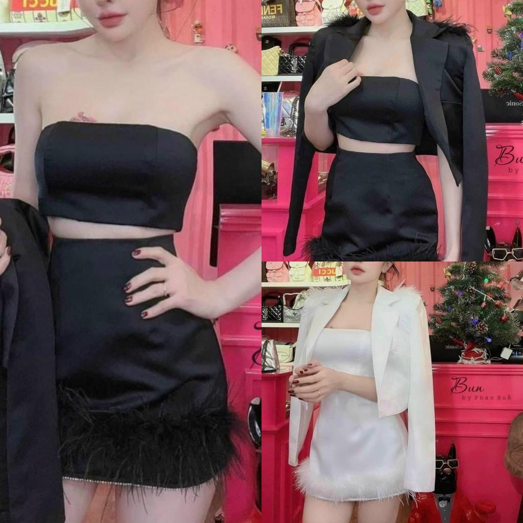 Sét bộ áo vest tay dài sang trọng phối áo croptop kèm chân thiết kế tinh tế gợi cảm KDS