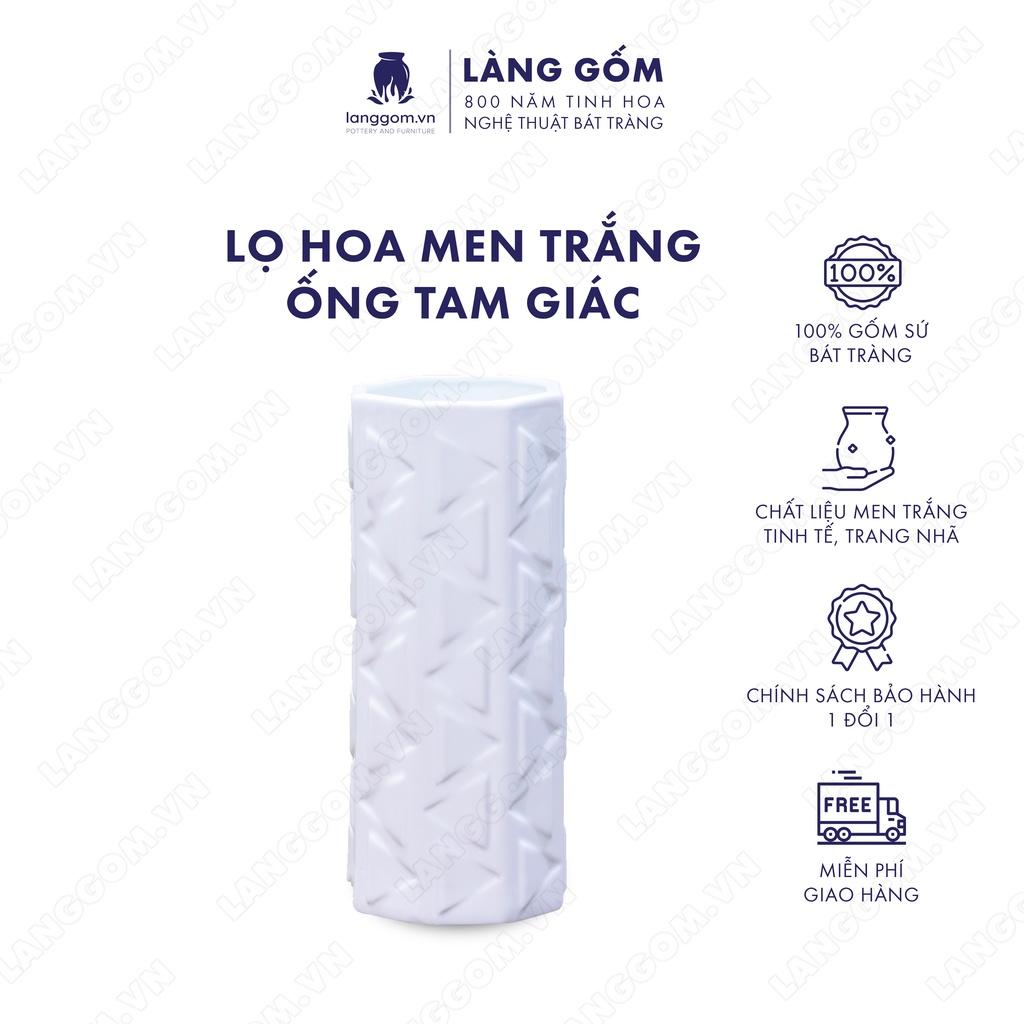 Bình hoa, lọ hoa Gốm sứ Bát Tràng cao cấp Men trắng ống tam giác dùng làm quà tặng, trang trí - Làng Gốm Bát Tràng