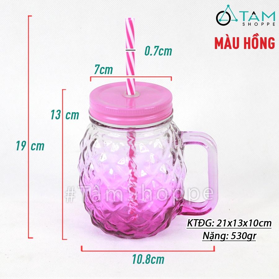 Ly thủy tinh trái thơm có quai trong suốt nhiều màu LATT-04