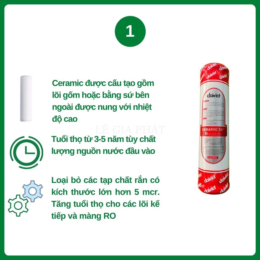 COMBO 3 LÕI LỌC NƯỚC THÔ 1-2-3 CERAMIC - OCB THAN GÁO DỪA- CTO THAN GÁO DỪA -HÀNG CHÍNH HÃNG