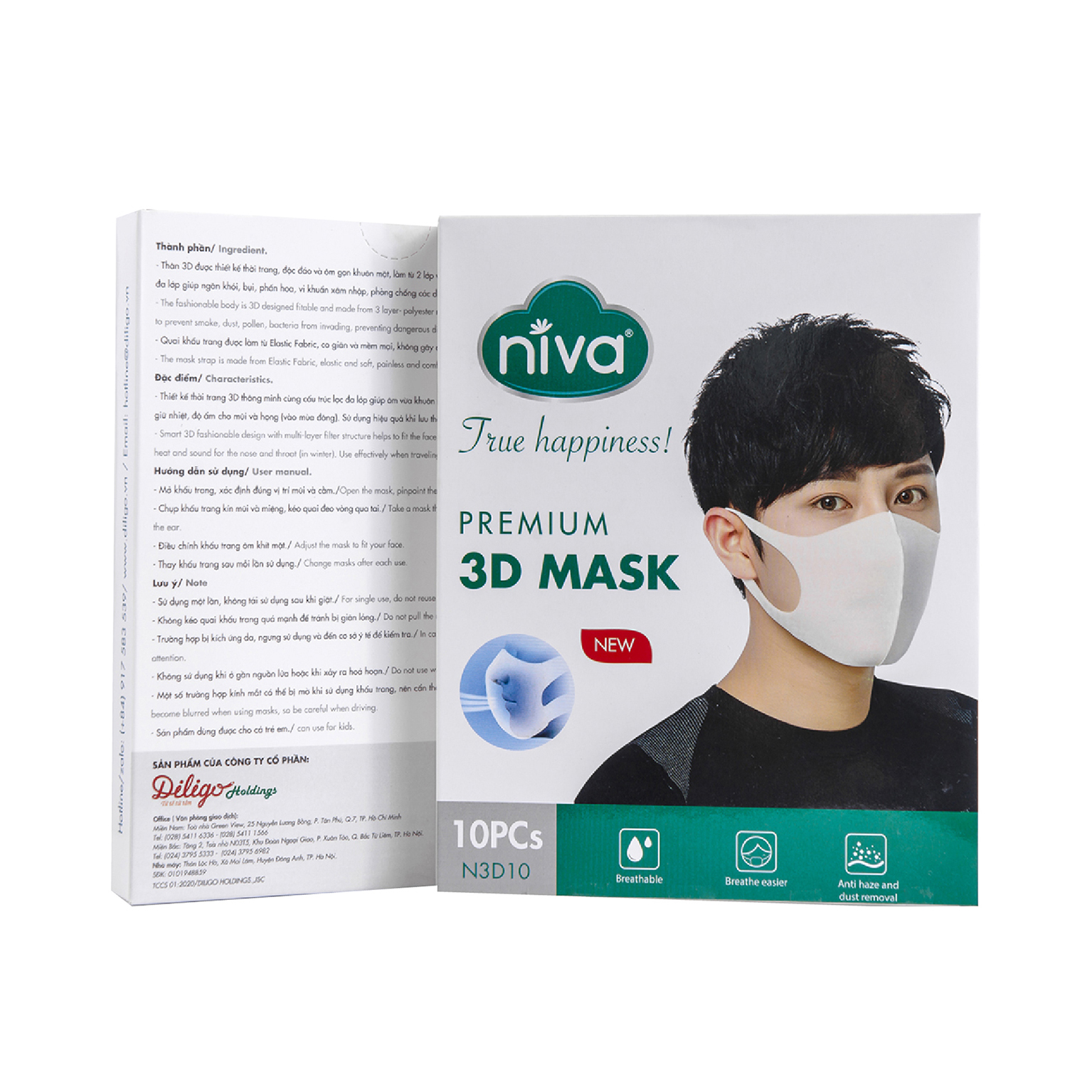 Khẩu Trang 3D Người Lớn Niva Hộp 10 Cái Cấu Trúc 3 Lớp Ngăn Bụi Mịn Kháng Khuẩn Hàng Chính Hãng Cao Cấp