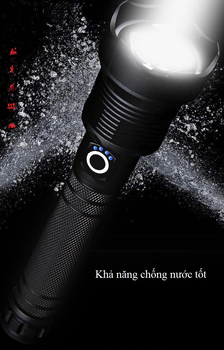 Đèn pin hợp kim nhôm cầm tay sạc điện, tích hợp đèn báo SOS, chống nước tốt M70
