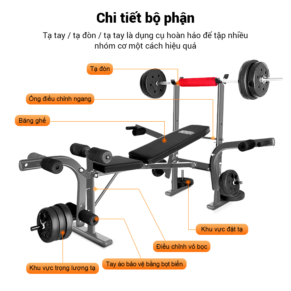 OneTwoFit 6 trong 1 Bài tập ngồi lên ghế tập tạ đa chức năng Với Giá treo tạ tập tại nhà OT039Z