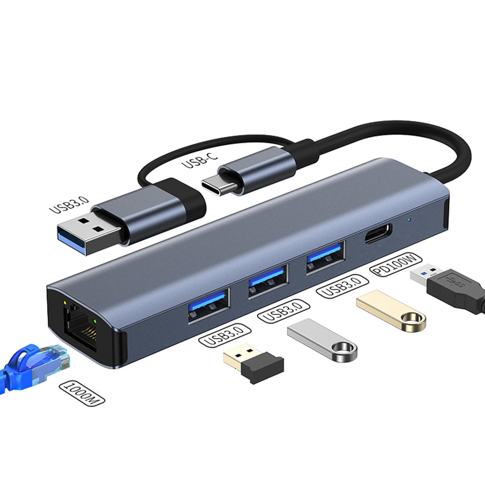 USB 3.0 Type C to Ethernet Adapter Docking Station Aluminum Alloy Professional 3 USB 3.0 Ports + USB USB Expander Hub for Desktops PC
