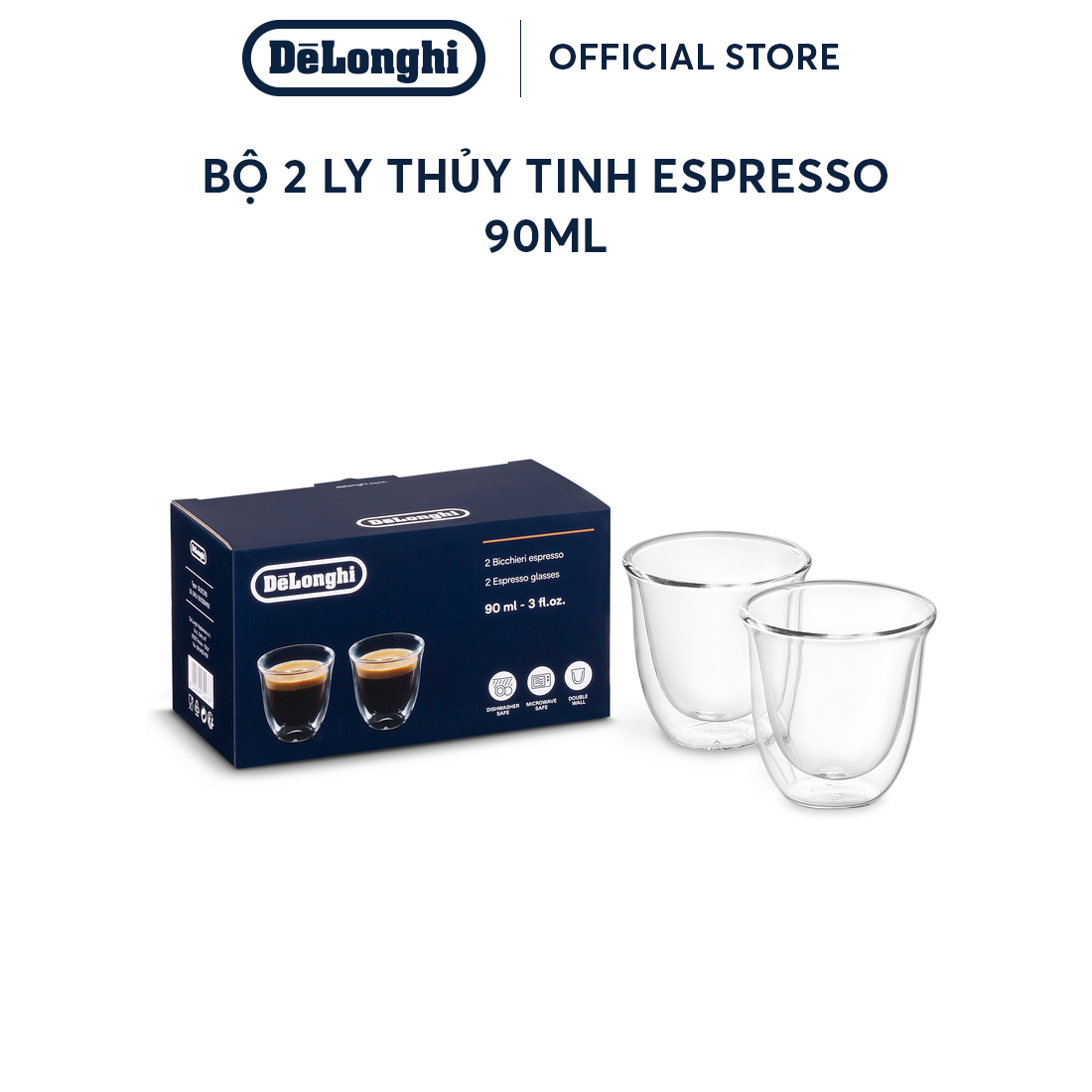 [Hàng chính hãng] Bộ 2 ly thủy tinh espresso DeLonghi (90ml)