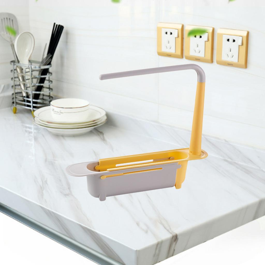 Telescopic Sink Rack Holder Storage Basket Adjustable Sponge Towel Hanger Yellow