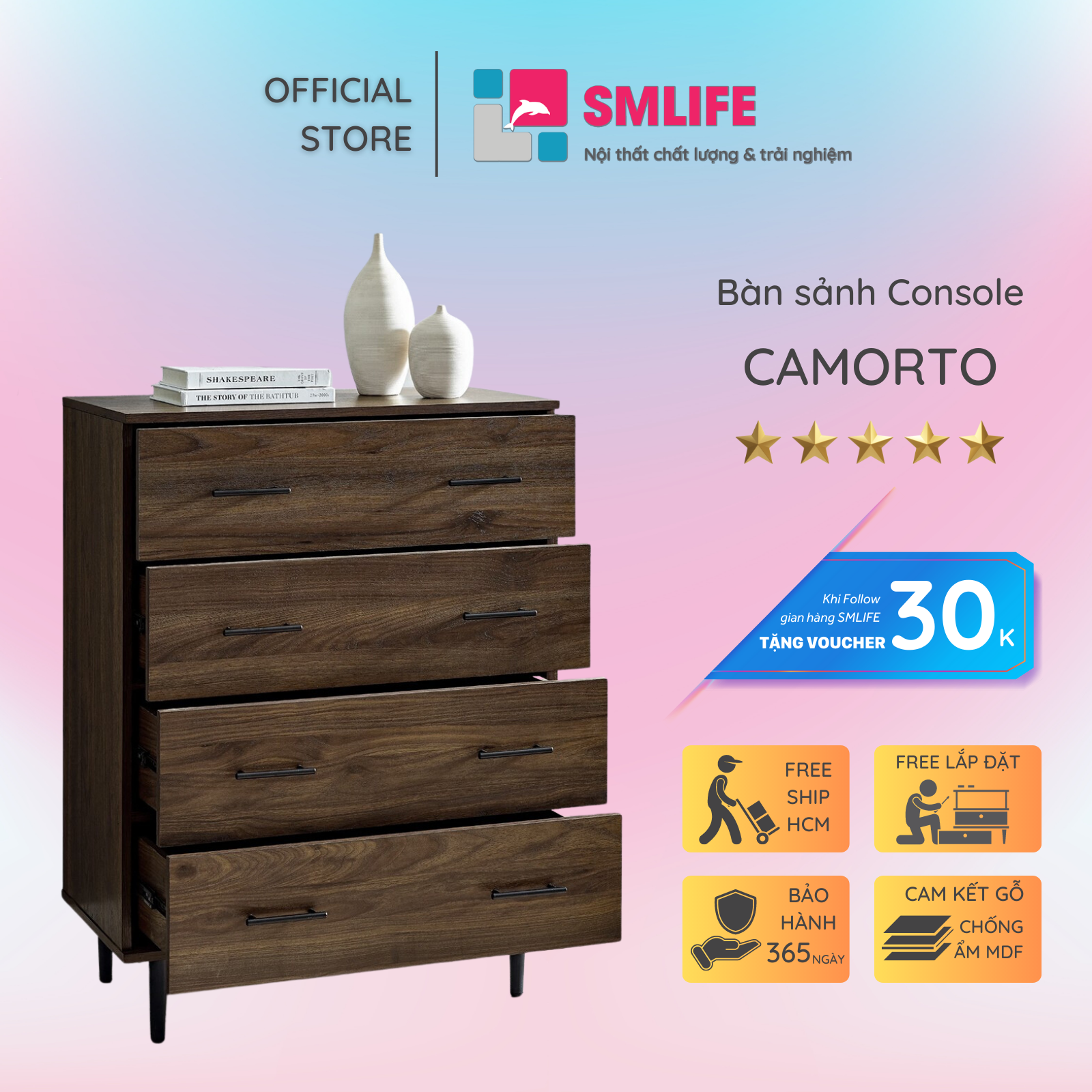 Bàn sảnh ra vào gỗ hiện đại SMLIFE Camorto
