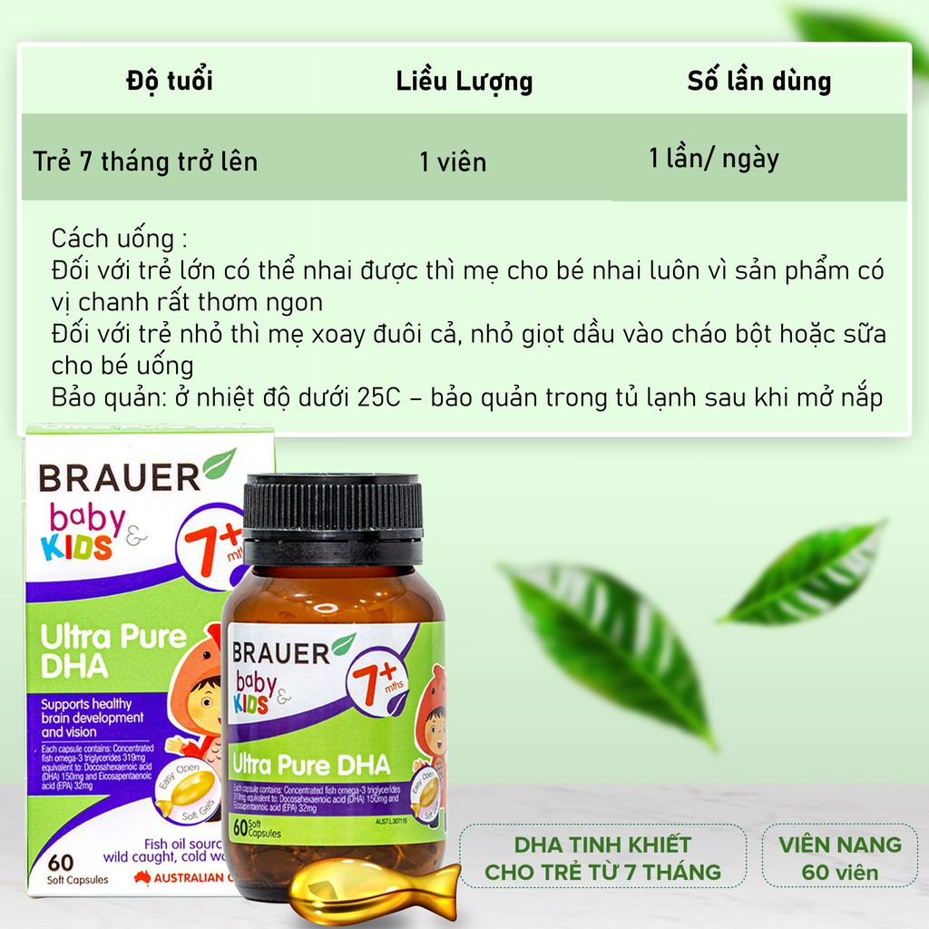 DHA dầu cá tuyết tinh khiết cho trẻ sơ sinh, trẻ nhỏ Brauer DHA Úc giúp phát triển trí não, tăng khả năng tập trung, cải thiện thị lực-OZ Slim Store