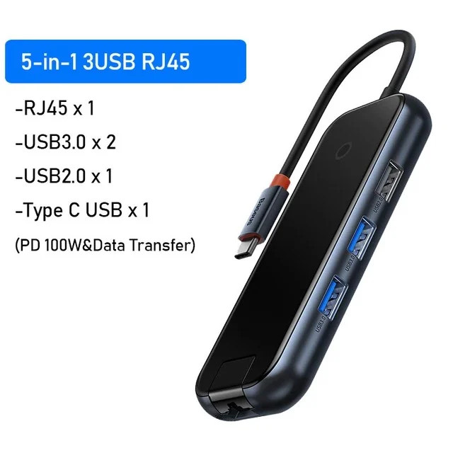 Hub Mở Rộng Kết Nối Đa Năng Baseus AcmeJoy HUB Docking Station Cho Macbook Laptop iPad Điện Thoại - hàng chính hãng - 5 in 1 - USB 3.0, PD&amp;Data, RJ45