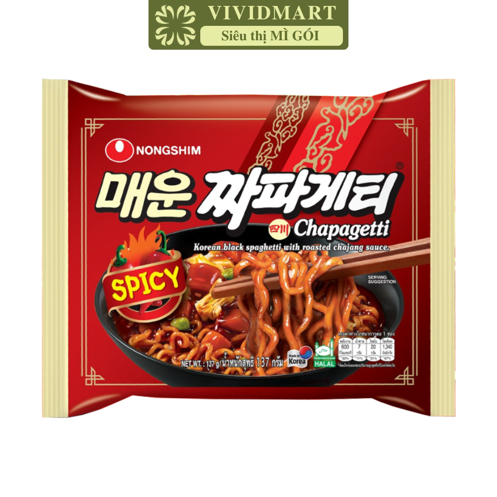 NONGSHIM - Mì trộn Chapagetti hương vị Tương đen cay Sachun, Mì tương đen Cay Nongshim, Mì Hàn Quốc (137g/gói)