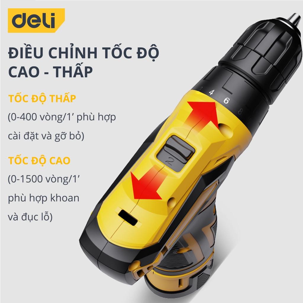 Máy Khoan Bắt Vít Cầm tay Chính Hãng Chạy Pin 1500mA, momen Xoắn 20Nm-DeLi Tools 6261