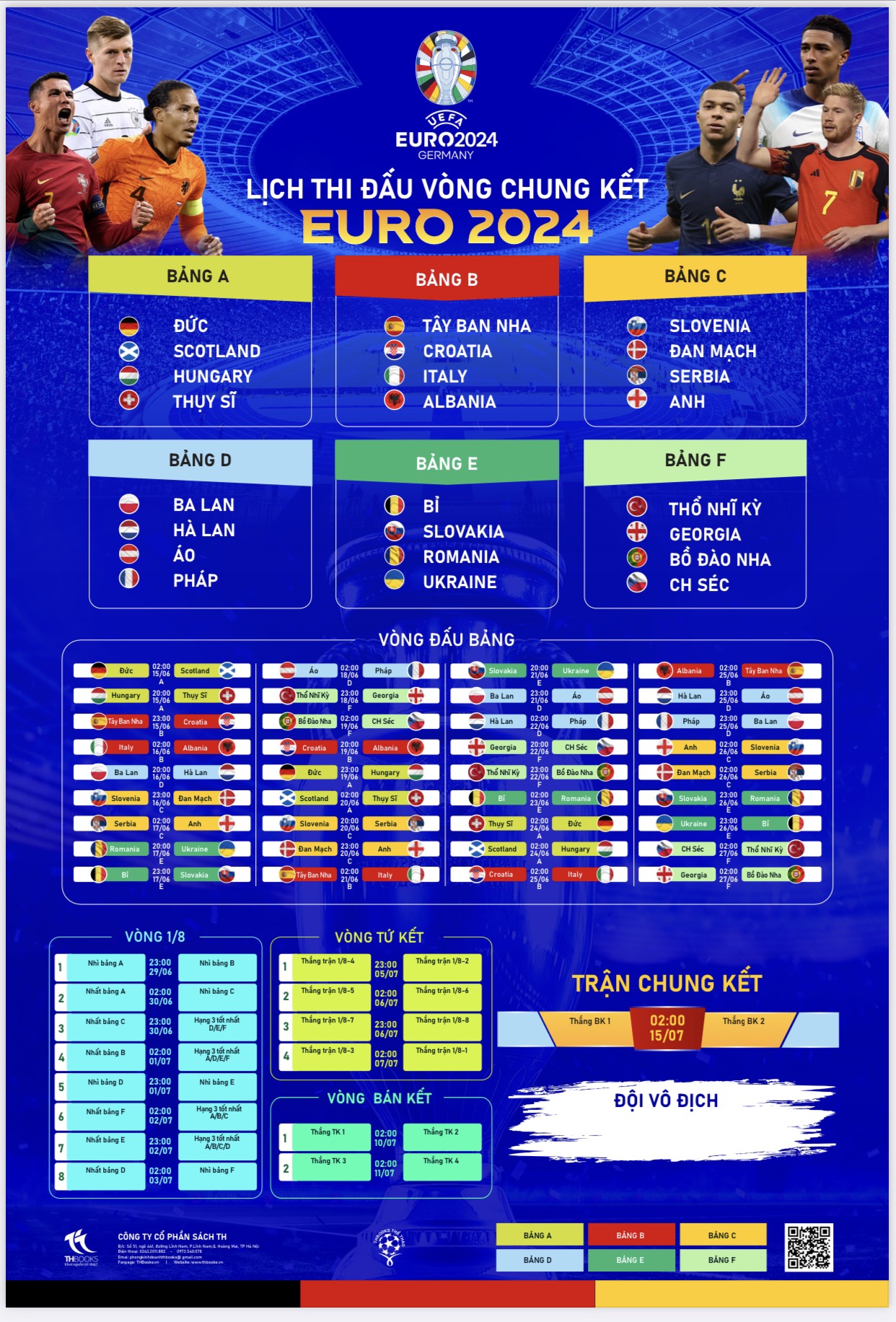 (Kèm ống gỗ vận chuyển) LỊCH THI ĐẤU EURO 2024 - THEO GIỜ VIỆT NAM!!!