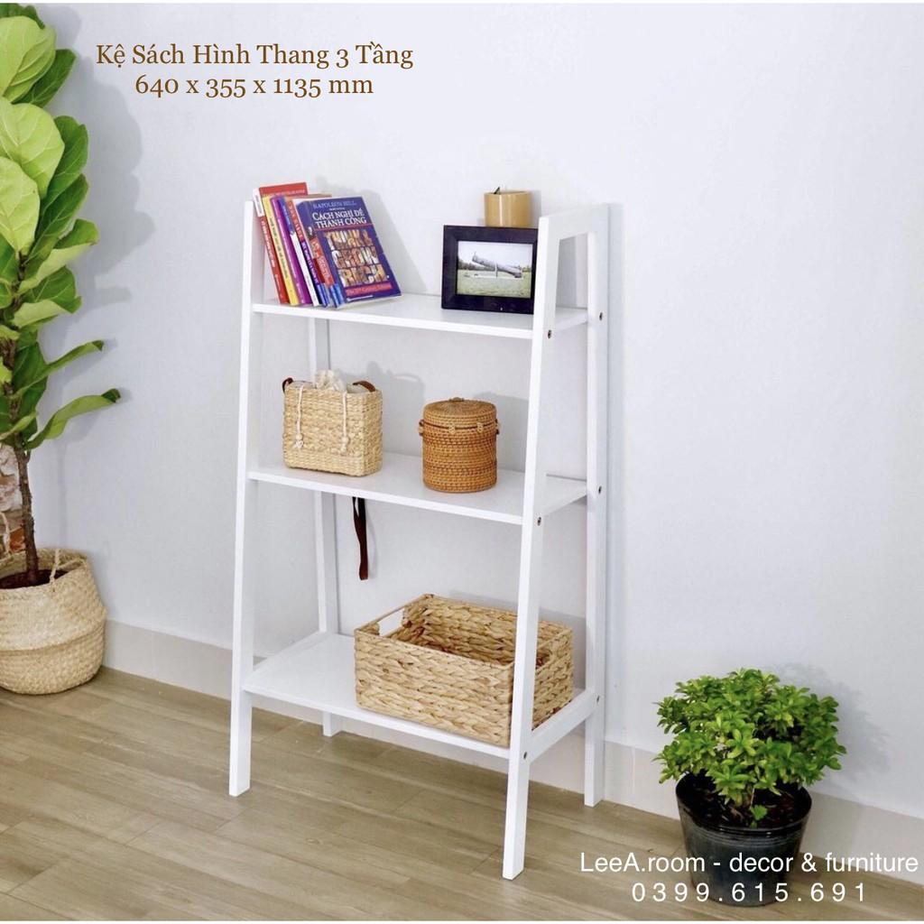 Kệ Sách Decor Hình Thang 3 Tầng - Sơn Trắng Cao Cấp (Hàng Gỗ Tần Bì Loại 1)