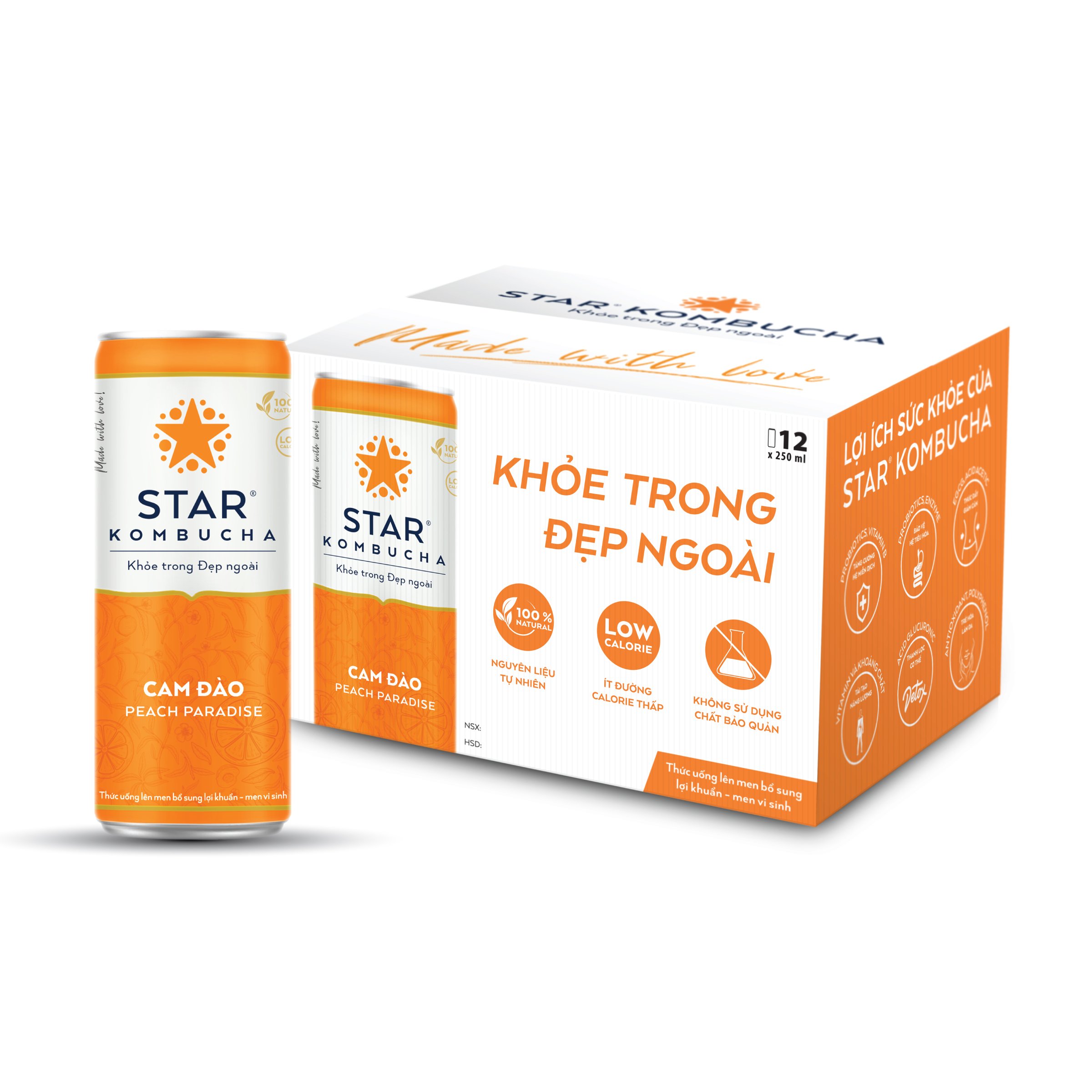 Thùng 12 lon thức uống lên men STAR KOMBUCHA Cam Đào / Peach Paradise