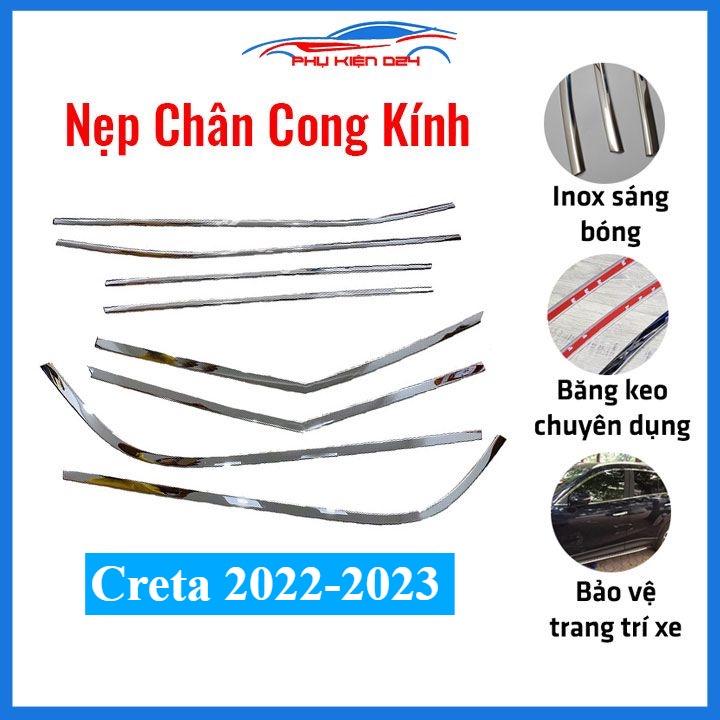 Bộ nẹp viền chân kính cong kính Creta 2022-2023 Inox sáng bóng chuẩn form xe