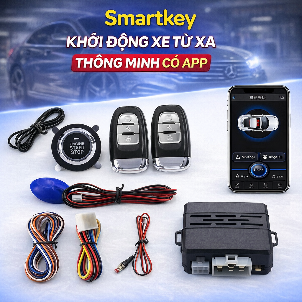 Smartkey Ô Tô Có App Đề Nổ Từ Xa – Điều Khiển Xe Từ Điện Thoại, Tự Động Đóng Mở Cửa, Nâng Cấp Xe Hiện Đại, đèn trang trí