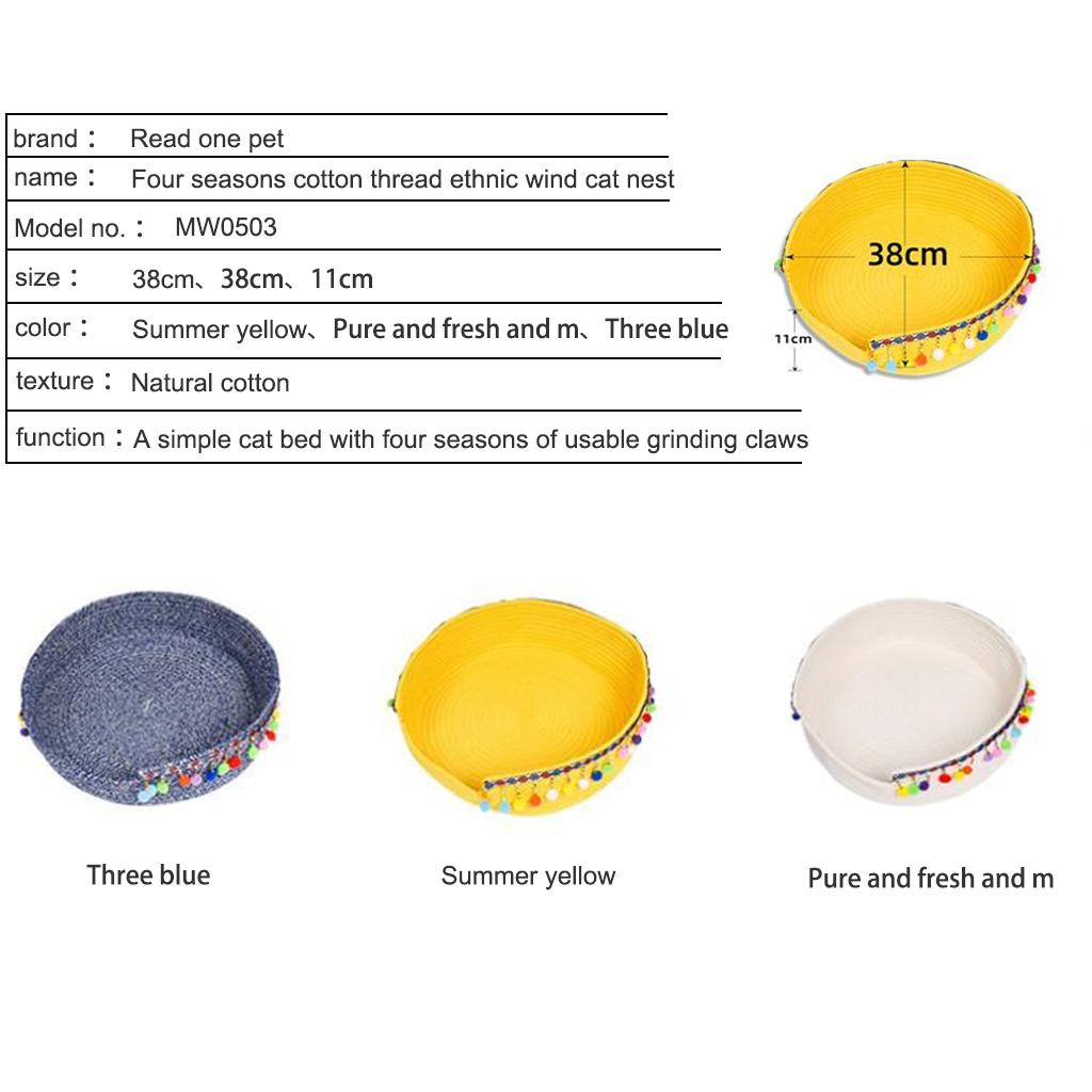 Hand Made Cotton Rope Round Woven Bed for Cat/Dog/Pet Sleeping & Playing, for Summer Winter