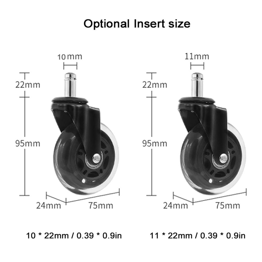 3-inch Circlip Black Transparent Wheel Polyurethane PU Silent Caster 5PCS Office Chair Wheel 360° Caster Wheel