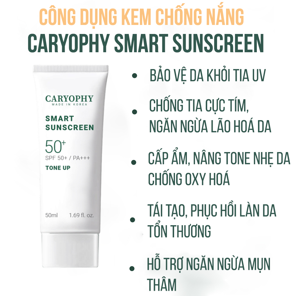 Kem Chống Nắng Caryophy Smart Sunscreen SPF50+ PA +++ Tone Up 50ml (Tặng Kèm 1 Mặt Nạ Sexylook)