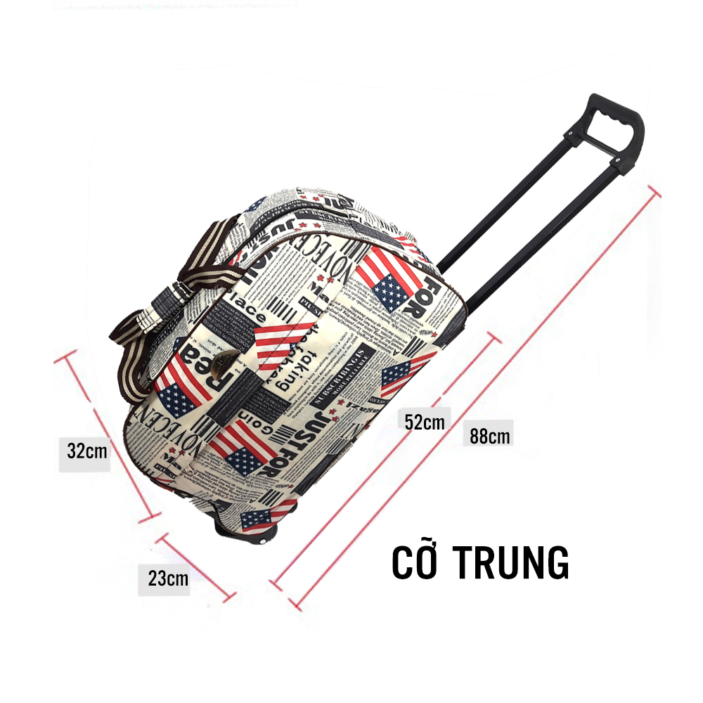 Túi Du Lịch Kéo Cờ Mỹ, Chất Liệu Có Độ Bền Cao, Không Gian Rộng, Hai Cỡ Tùy Chọn, Màu Sắc Trẻ Trung, Nổi Bật, Cá Tính, Quai Xách Và Tay Kéo Tiện Dụng, Thiết Kế Thời Trang