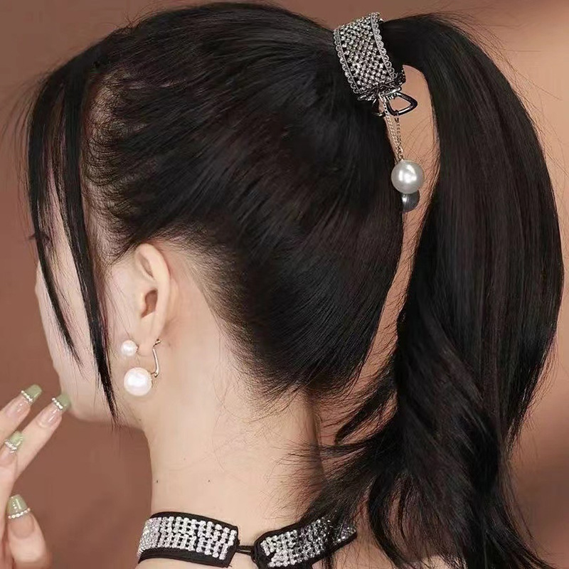 Kẹp tóc đuôi ngựa đính đá sang trọng - Kẹp tóc đuôi ngựa hoa hồng - Kẹp tóc đuôi ngựa ngọc trai