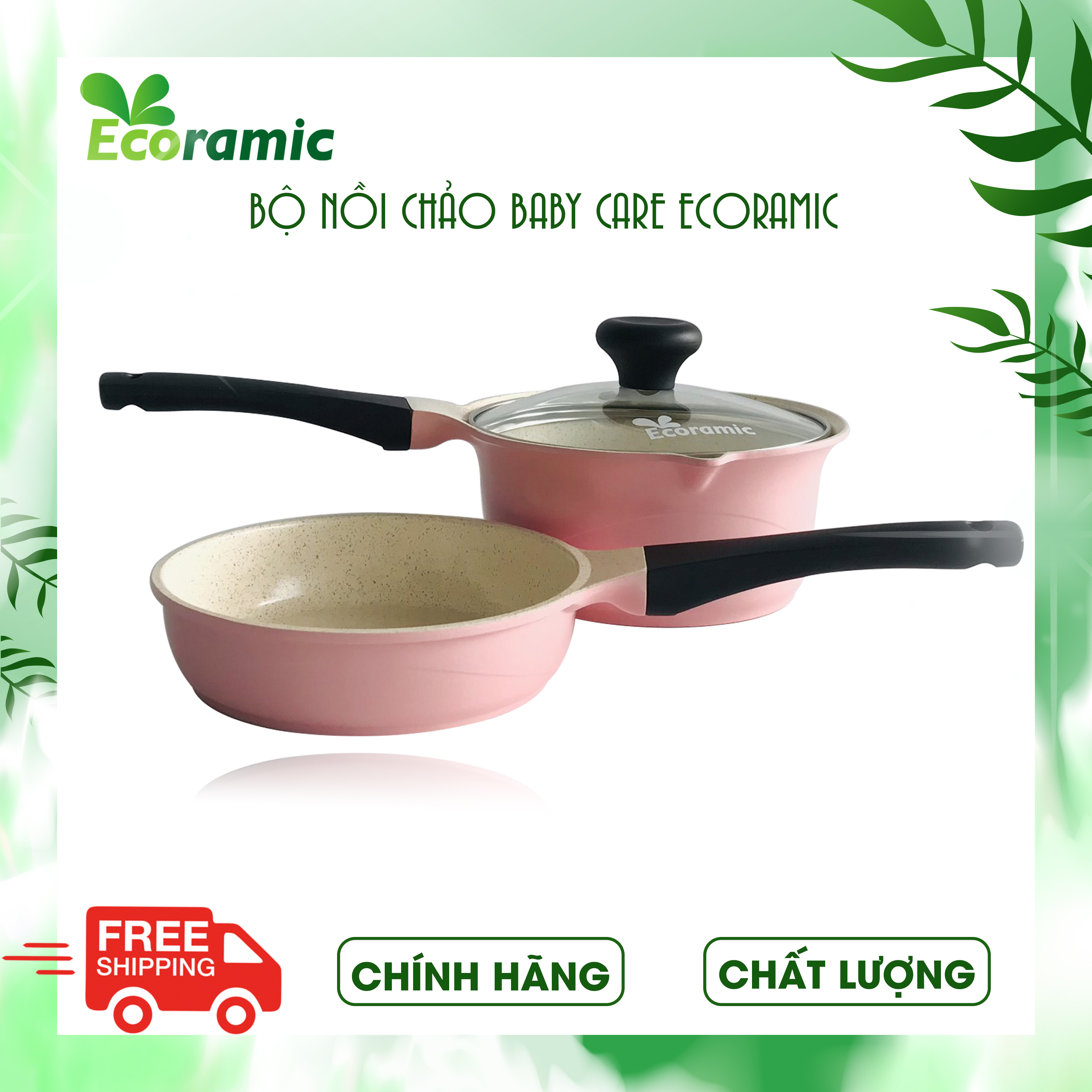 Bộ Nồi Chảo Đáy Từ Baby Care Ecoramic Chính Hãng Cao Cấp, Chống Dính, Siêu Bền , Bảo hành sản phẩm 2 tháng