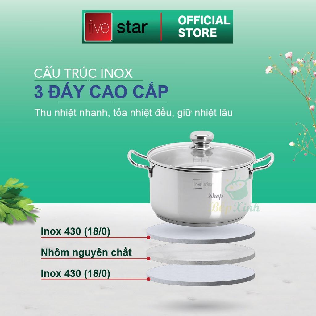 Bộ nồi xửng hấp 3 đáy inox 430 Fivestar Standard bếp từ nắp kính tặng 1 muỗng canh