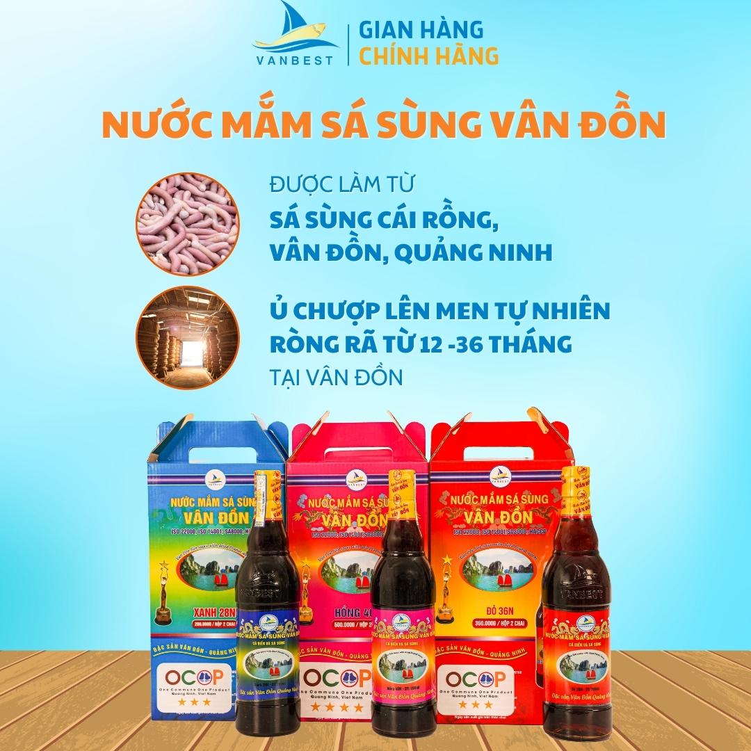 Nước mắm sá sùng Vân Đồn độ đạm 28N hộp 2 chai 700ml, nước mắm sá sùng an toàn cho sức khỏe nấu mọi món ăn Vanbest đặc sản Quảng Ninh