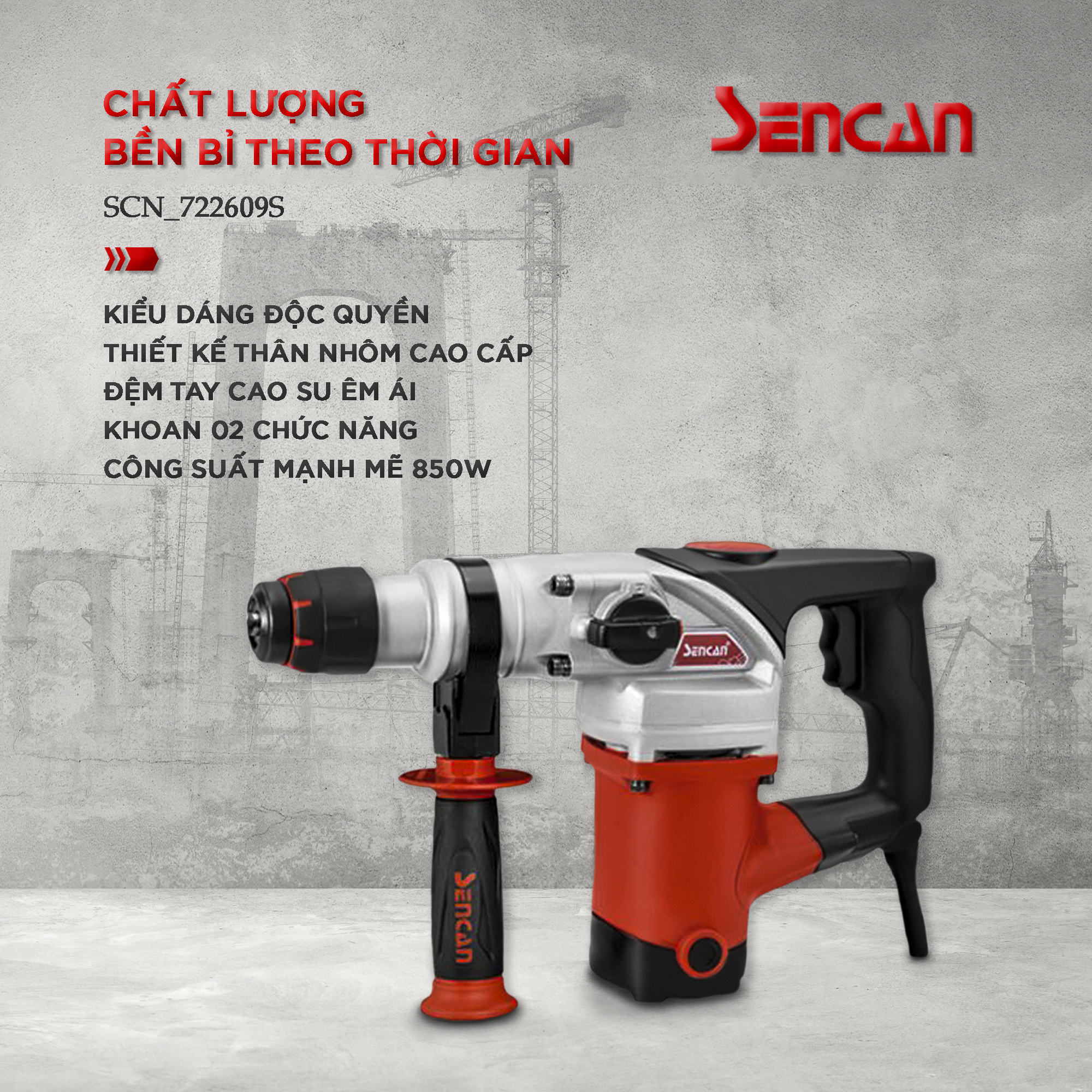 Máy khoan bê tông 2 chức năng 26mm Sencan 722609S