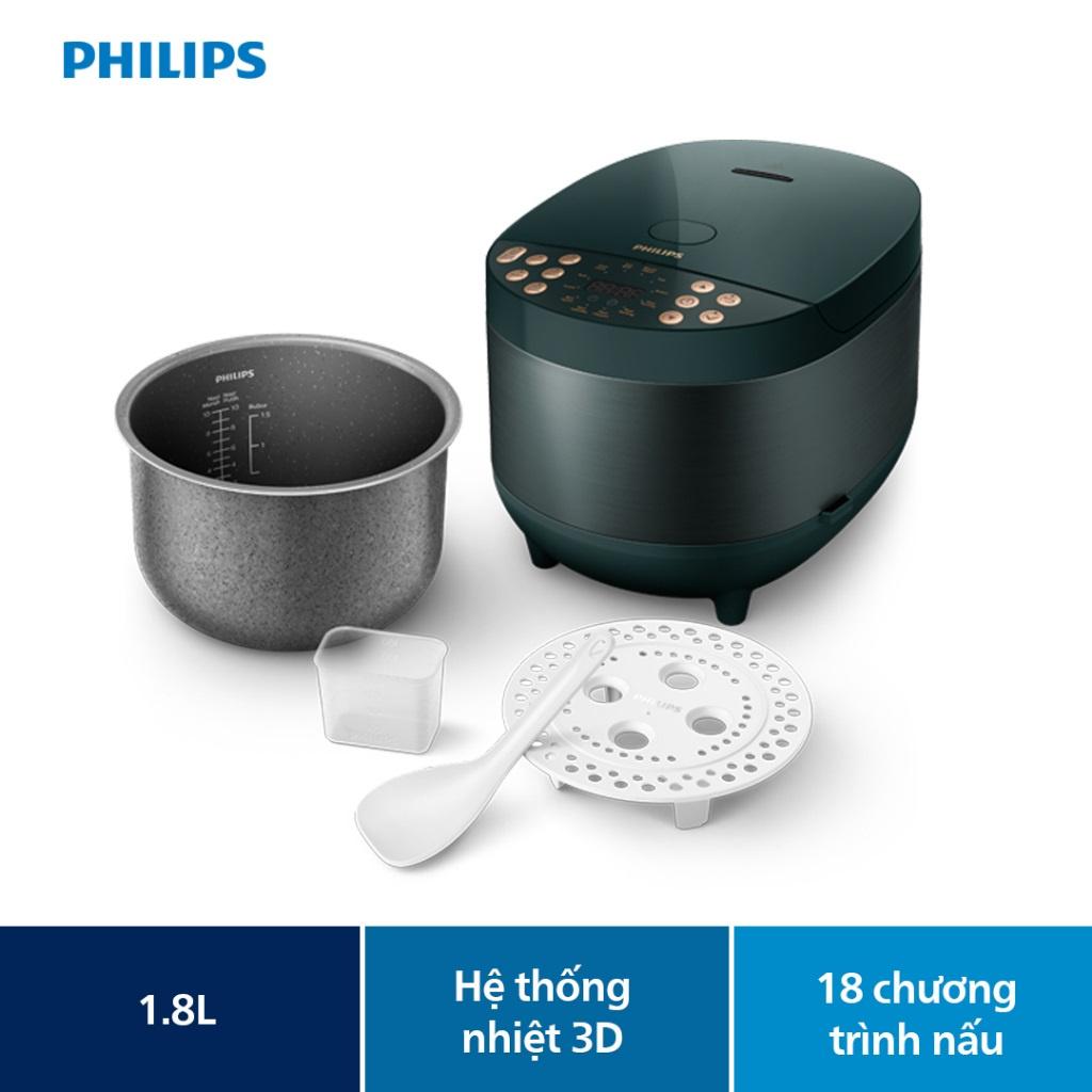 Nồi Cơm Điện Tử Philips HD4518/62 - Dung Tích 1.8 lít - Lòng Nồi Dày 6 lớp - Hàng Chính Hãng - Bảo Hành Chính Hãng 2 Năm