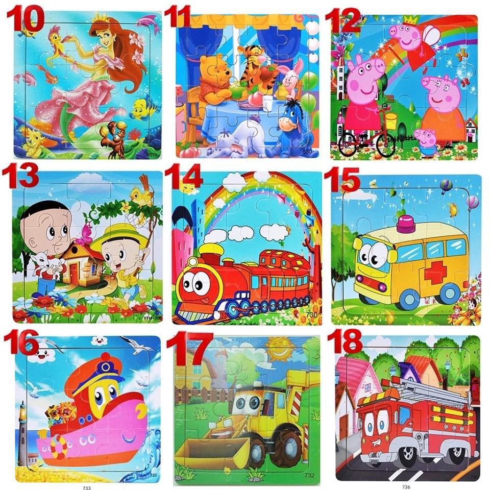 COMBO 10 TRANH XẾP HÌNH GỖ PUZZLE 9 MIẾNG CHO BÉ TỪ 2-6 TUỔI( có nền nhận biết)