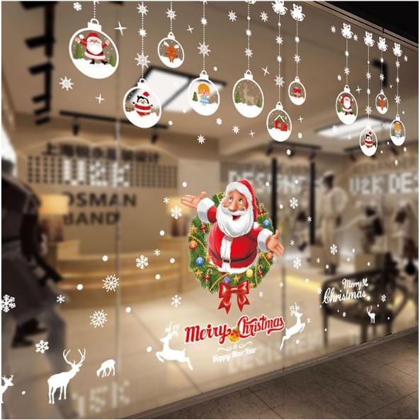 COMBO DECAL DÁN TƯỜNG NOEL - Ông già Noel kết hợp Rèm Cầu tuyết