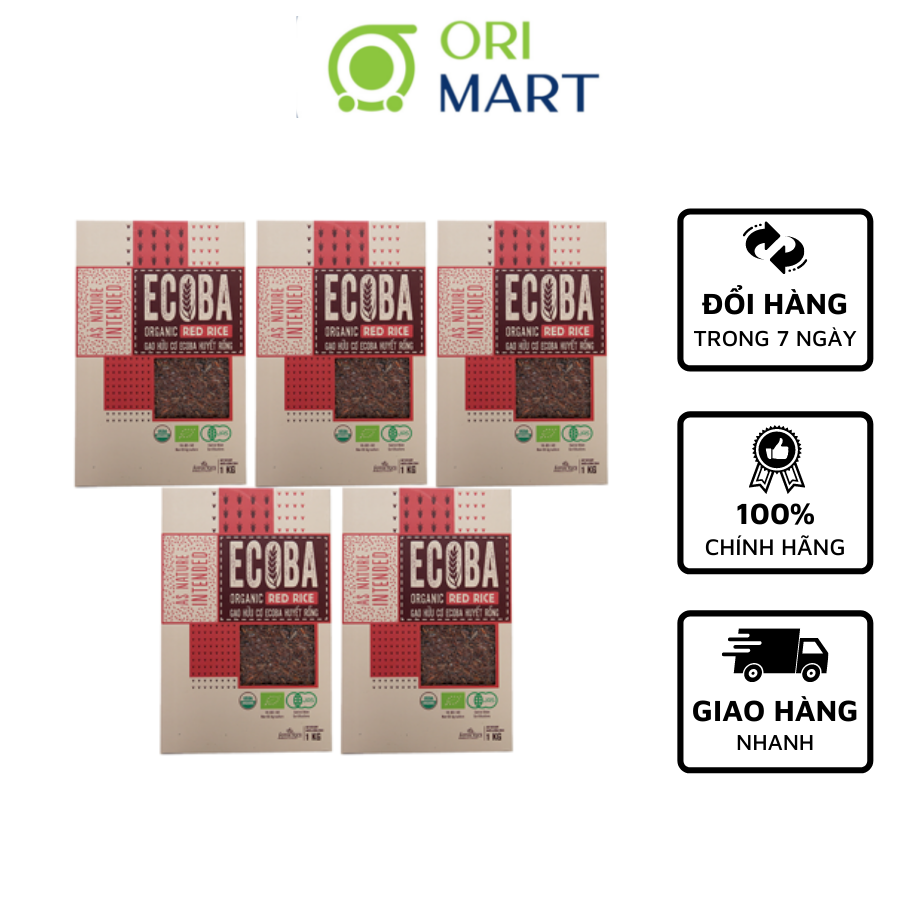 Combo 5 Gạo Lứt Đỏ Hữu Cơ Ecoba Huyết Rồng Ecoba Organic Red Rice Tốt Cho Người Ăn Kiêng Đảm Bảo Dưỡng Chất Túi 1Kg Orimart
