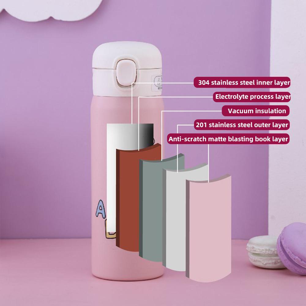 350/480Ml Giữ Nhiệt Cốc Tập Uống Có Ống Hút Nắp Inox Cách Nhiệt Thẳng Cốc Giữ Nhiệt Cô Gái Dễ Thương Dán Nước bình