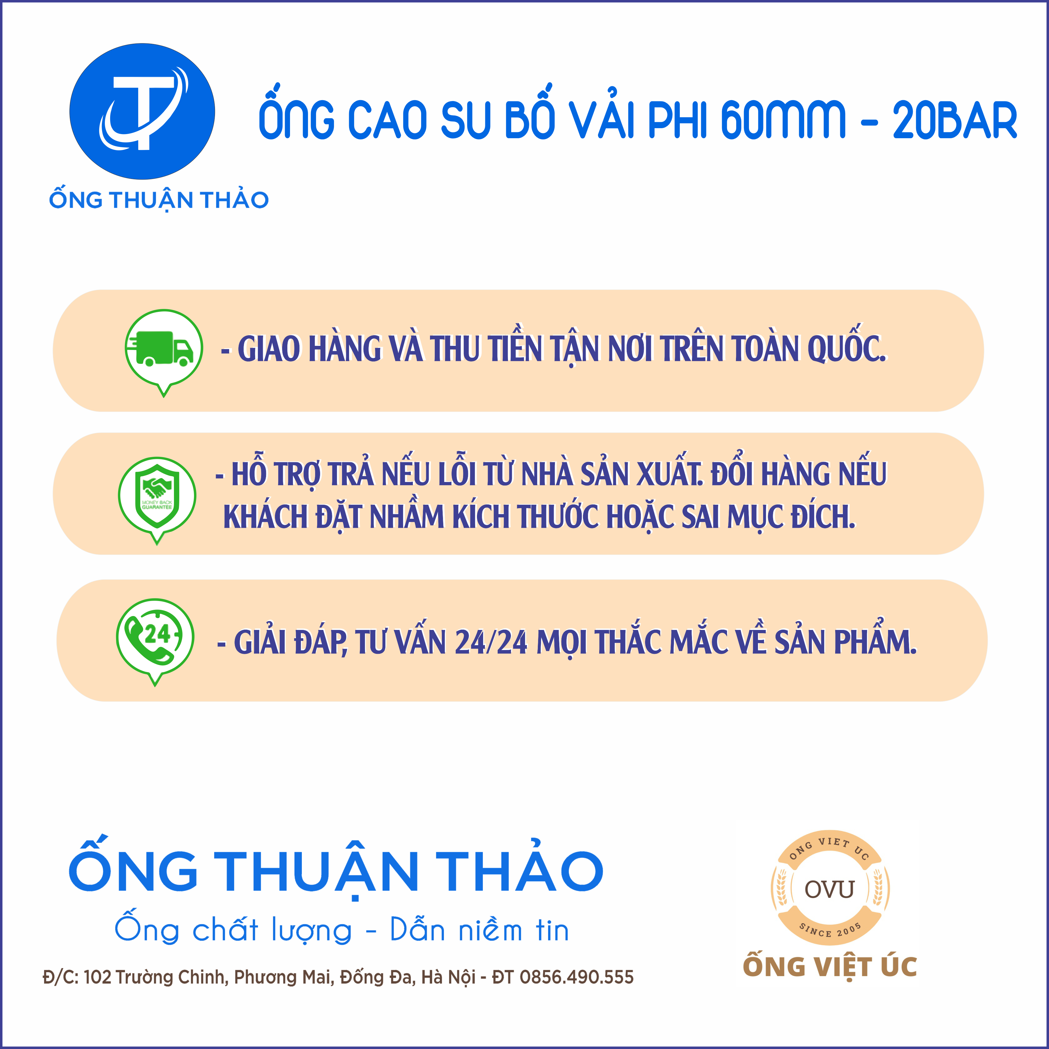 Ống Cao Su Bố Vải KT Phi 60MM  cuôn 20 mét Nhập Khẩu - Loại nhẹ &amp; Siêu bền - Ống Xối  Thuận Thảo