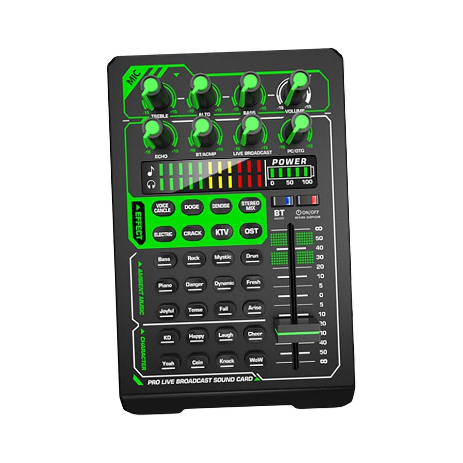 Live Broadcast Sound Card DJ Mixer Condenser for with 8 Control Knobs