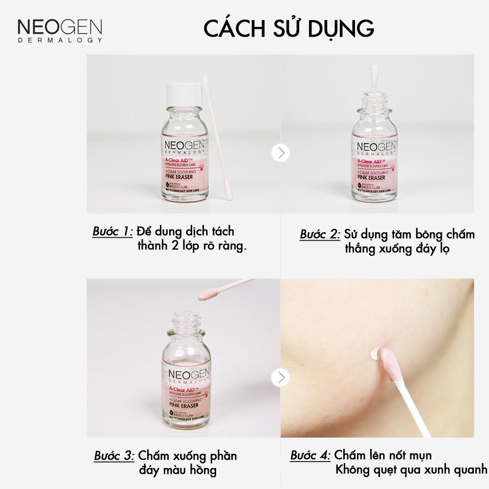 Combo 2 Chấm Mụn 2 Lớp Xẹp Mụn Sau 4H Neogen Dermalogy A-Clear Aid Soothing Pink Eraser 15ml x2