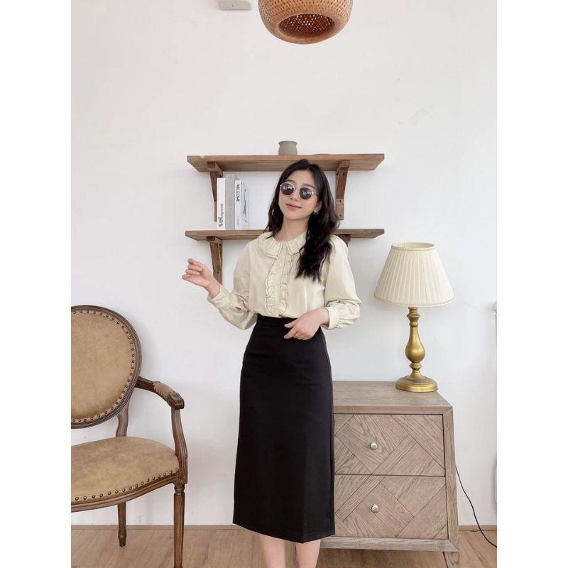 Chân Váy Chữ A dáng dài 70cm sẻ phía sau Hàn Quốc