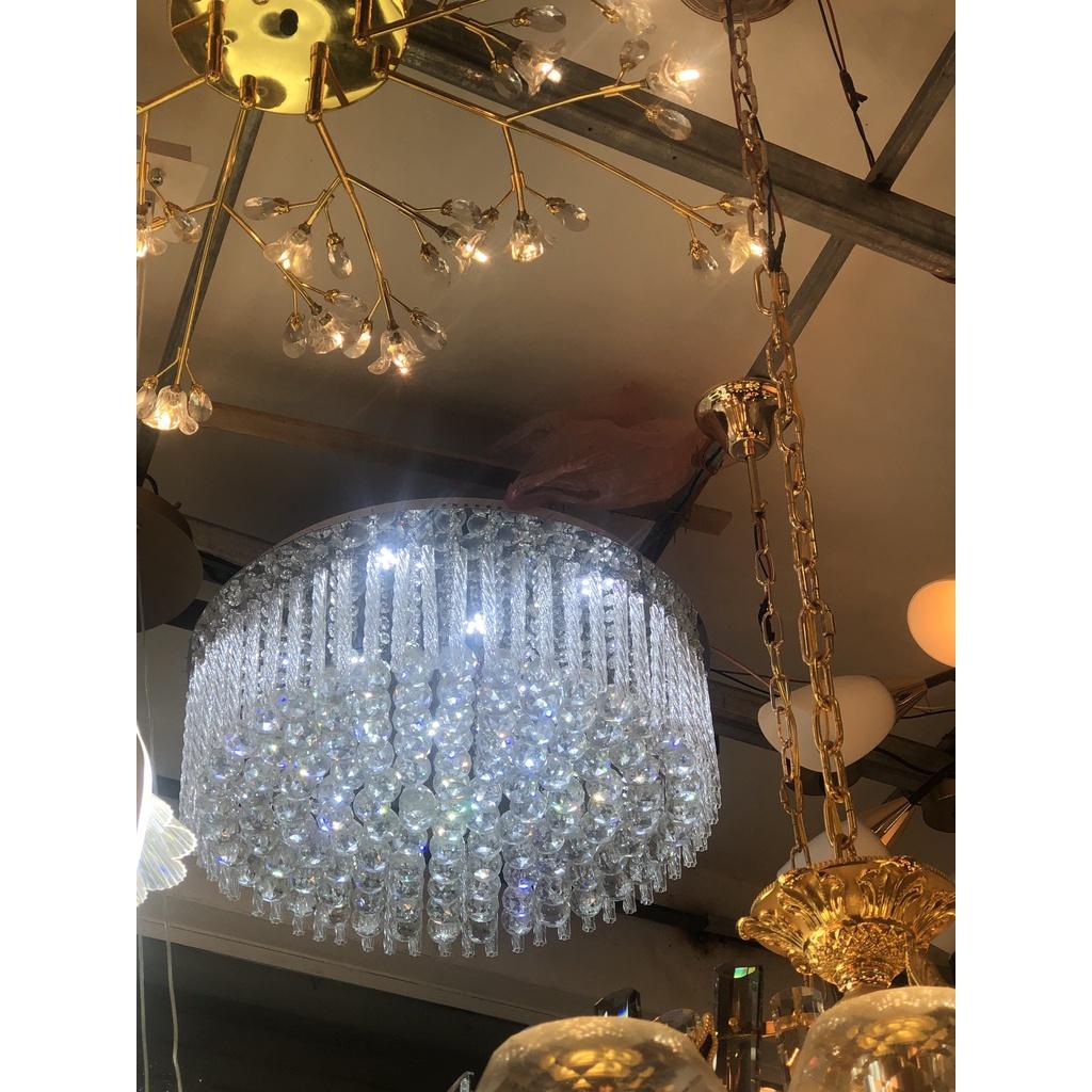 Đèn mâm pha lê tròn vuông, pha lê kim cương