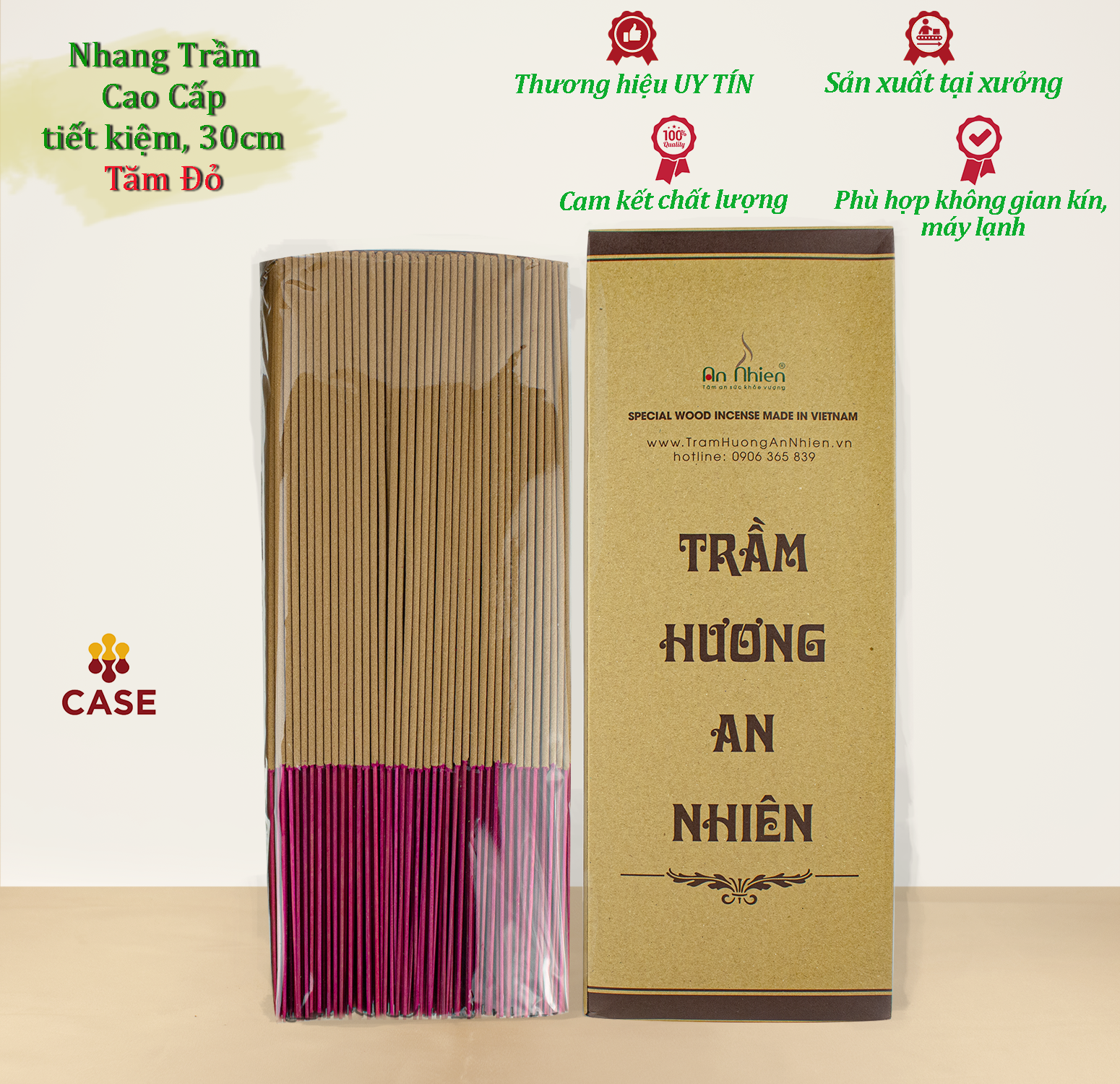 Nhang Trầm Hương An Nhiên Cao Cấp Hộp Lớn, Hương Nhang Thờ Cúng, Mùi Thơm Ngọt, Ít Khói CC900-30cm-950cây