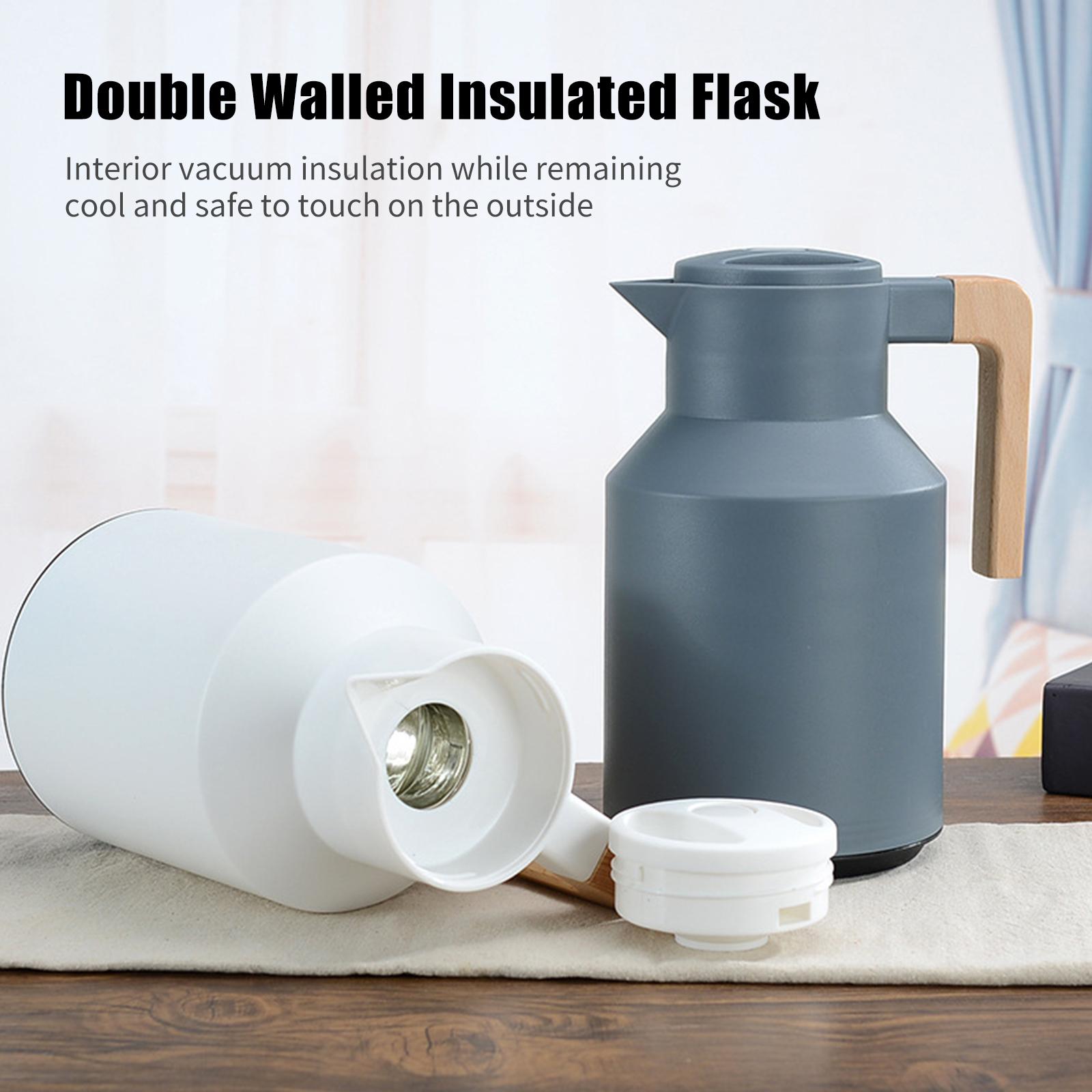 1L Thermal Coffee Carafe Double Wall Vacuum Coffee Pot Tea Carafe Thermos Pot Wood Handle Water Kettle Insulated Flask