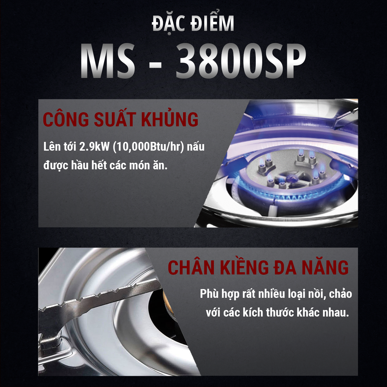 Bếp Ga Mini Inox Chống Rỉ MS-3800SP - Công Suất 2900W Vòng Chắn Gió Bảo Hiểm Chống Nổ Hàng Chính Hãng