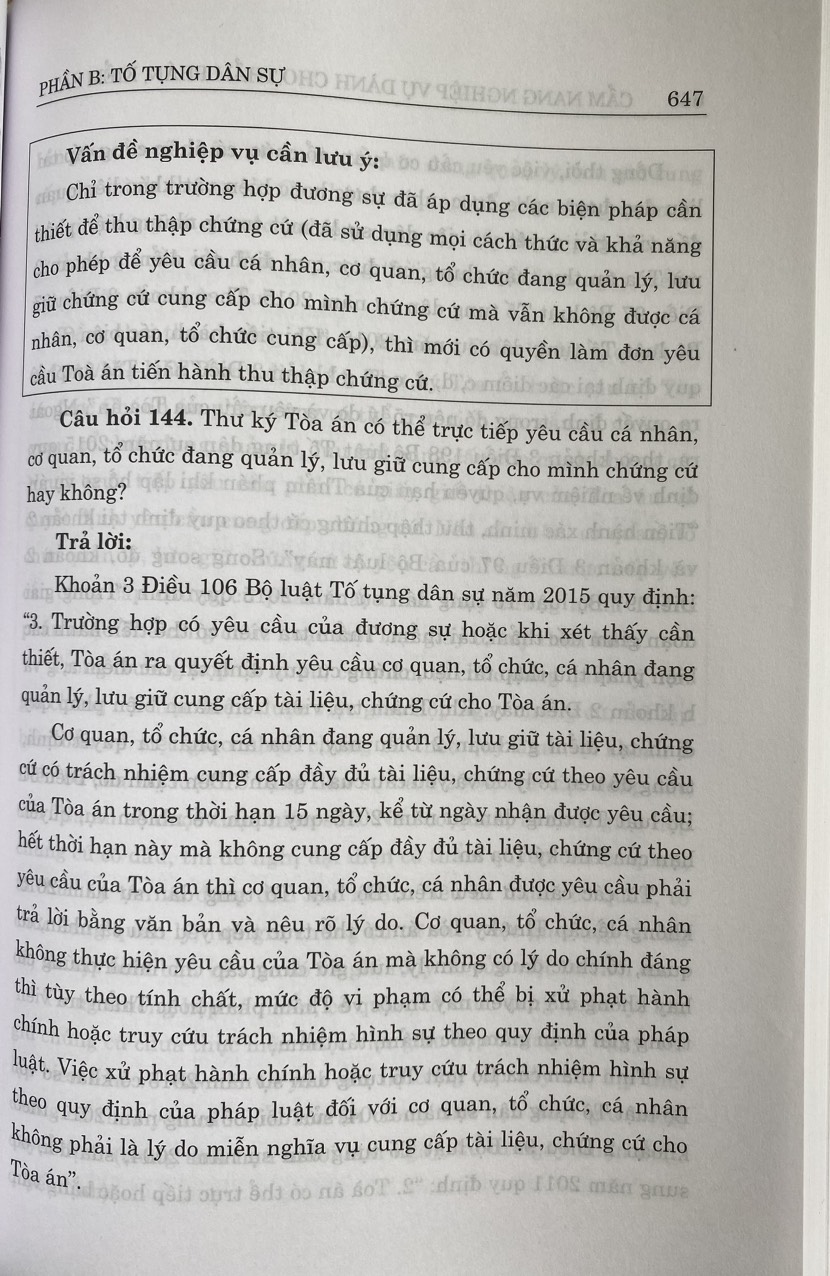 Cẩm Nang Nghiệp Vụ Dành Cho Thẩm Phán, Kiểm Sát Viên, Luật Sư ( Trong lĩnh vực dân sự và tố tụng dân sự) ( Xuất bản lần thứ ba có sửa chữa, bổ sung)