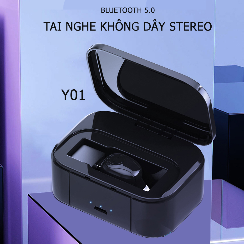 Tai Nghe Bluetooth VINETTEAM 5.0 Mini Y01 TWS Dung Lượng Pin Khủng 2000 mAh Sạc Luôn Cho Thiết Bị Di Động, Công Nghệ Lọc Tiếng Ồn 6D - Hàng Nhập Khẩu