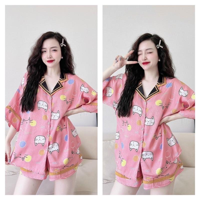 Đồ Bộ Nữ, Đồ Ngủ Nữ, Bộ Mặc Nhà Nữ Gấm Xước Viền Nổi, Freesize 40-60kg, tuỳ chiều cao